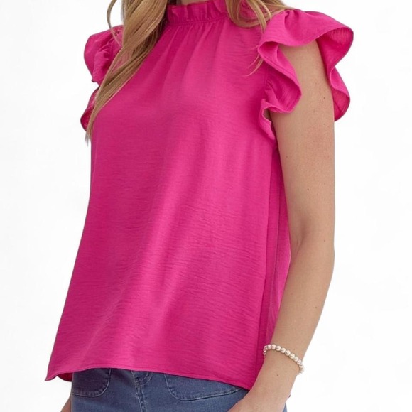 Entro Hot Pink Ruffle Sleeve Blouse Size‎ M - Picture 1 of 6